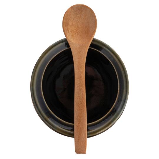 Hello Honey® 4.4" Green Stoneware Sugar Pot with Lid & Wood Spoon